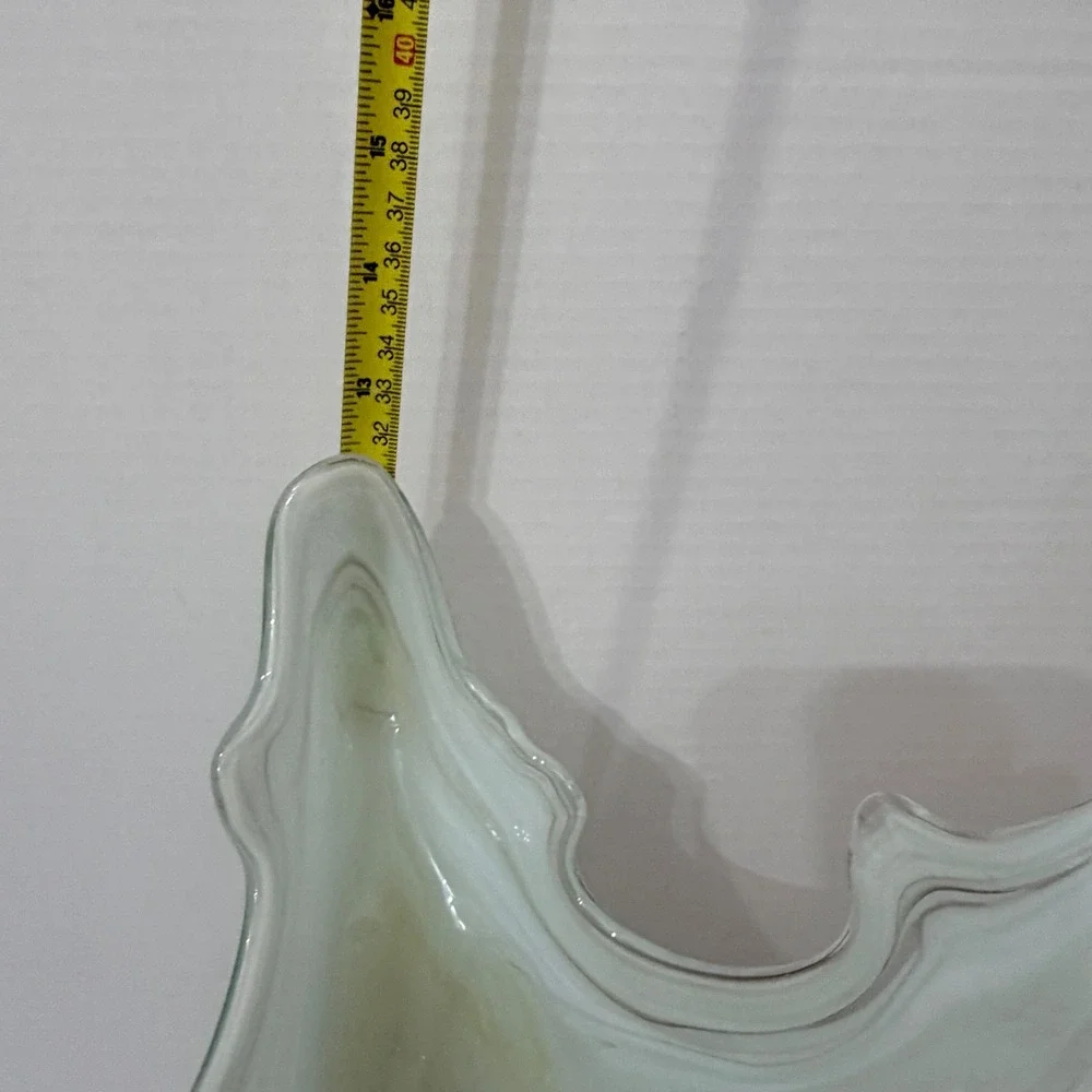 Vintage Murano Style Hand-Blown‎ Art Glass Vase Yellow White Swirl Pattern